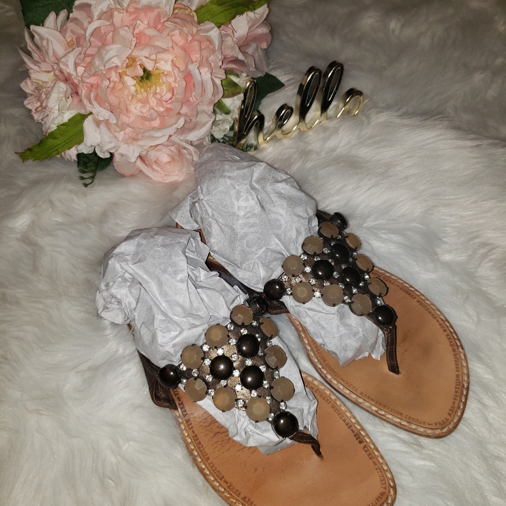 Stuart Weitzman Rhinestone Leather Sandals - Picture 4 of 7